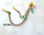 Cartilage Ear cuff wrap with Crystal and  Dangle Charms, No piercing needed