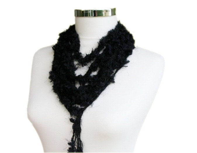 Black Scarflette - Christmas Gift For Her - Fall Winter Fashion - Women Teens Accessories - Scarf