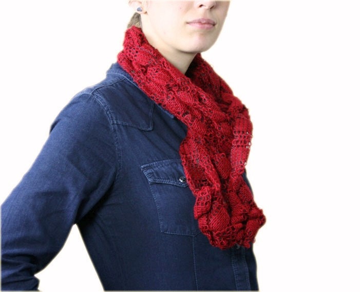 Red Knit Scarf  - Women Teens Accessories - Fall Winter Fashion - Christmas Gift for Her
