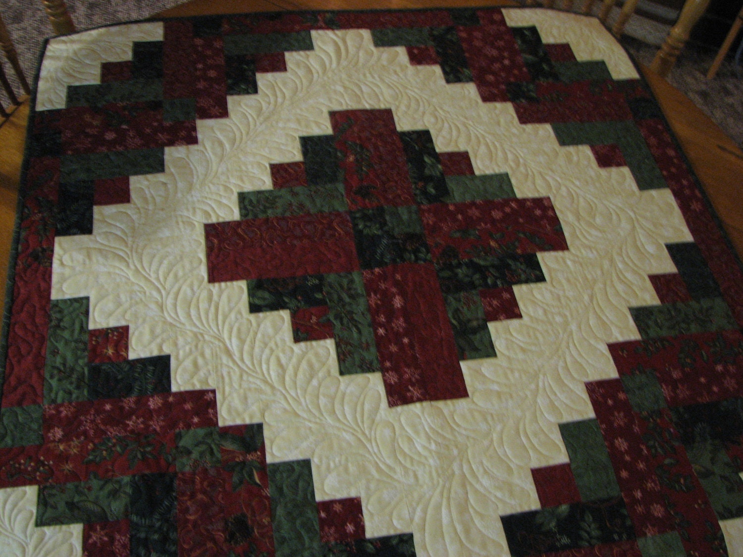 Log cabin table topper, wallhanging