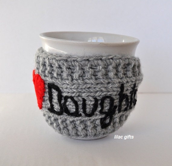 Gift for Daughter, Mug Cozy Personalized ,  I love Daughter , , red heart, grey color,