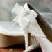 Custom Wedding Shoes -- White Platform Heels with Lace Overlay, White Bow and Swarovski Rhinestone Details