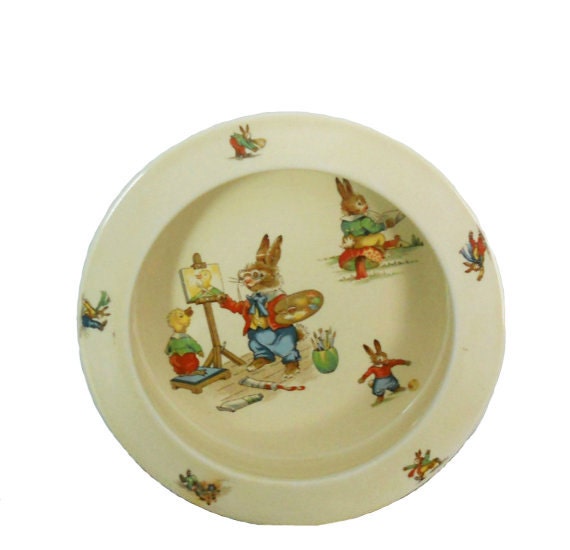 Vintage Decorative Children's Bowl 1930's Royal Winton Cereal Bowl - Bunny's Playtime - Nursery Decor