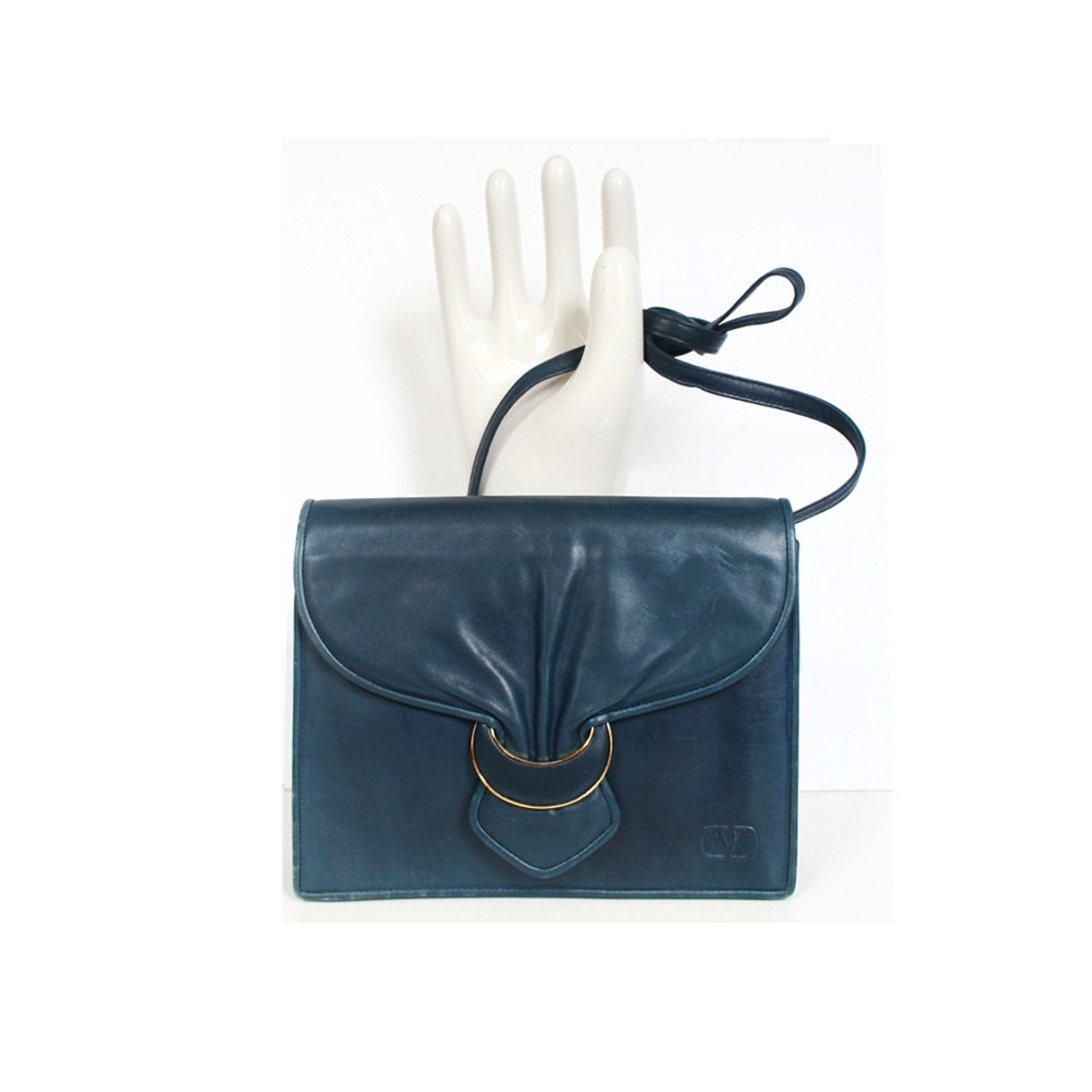 VALENTINO Handbag Purse Midnight Blue Purse Vintage Purse Vintage Clutch Leather Bag