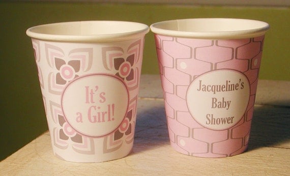 Pink & Grey Baby Shower Personalized Hot/Cold Paper Party Cups - Set of 12 Il_570xn