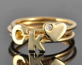 Initial Ring in Gold, alphabet ring, letter ring, personalized ring, sterling silver ring,bridesmaid gift, monogram ring, stacking ring,name