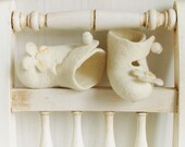 Organic eco friendly baby girls ivory christening shoes flower - White baptism wedding baby girls booties - US Size 4,5 - 5,5 Ready to ship