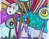 Gazing. Original 9" x 9" Watercolor and Oil Pastel by Jennifer Edwards