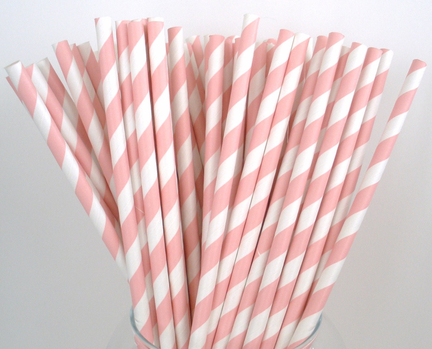 25 LIGHT PINK STRIPE Paper Straws...Paper Drinking Straws.....Weddings, Birthdays, School Events, Cake Pop Sticks