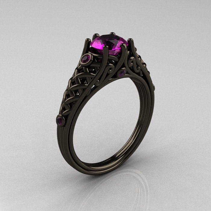 Classic 14K Black Gold 1.0 Carat Amethyst Lace Ring R175-14KBGAM