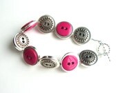 Button bracelet, button bracelet jewelry, silver button bracelet, pink bracelet, dark pink, button jewelry, pink jewelry, teen jewelry