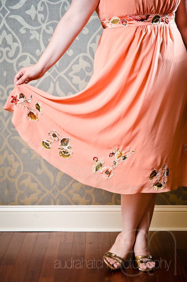 Daisy - Upcycled Orange Floral Prom Dress or Alternative Wedding Dress