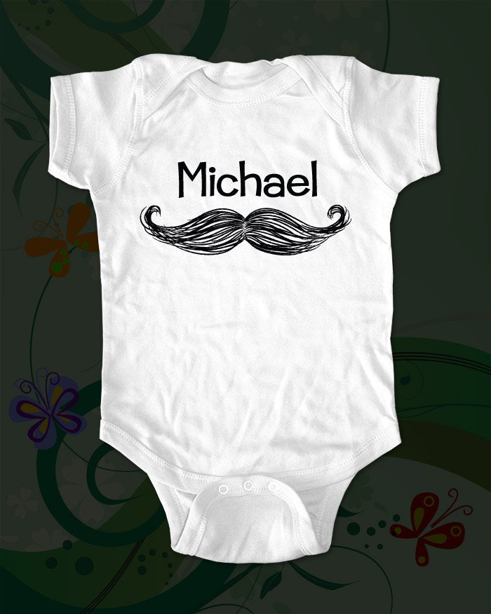 Mustache Custom Onesie or Shirt with a Name - Text printed on Infant Baby Onesie, Infant Tee, Toddler T-Shirts