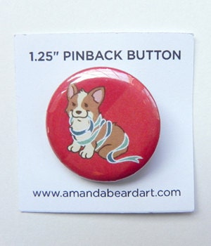 Corgi Christmas Holidays 1.25" Pinback Button