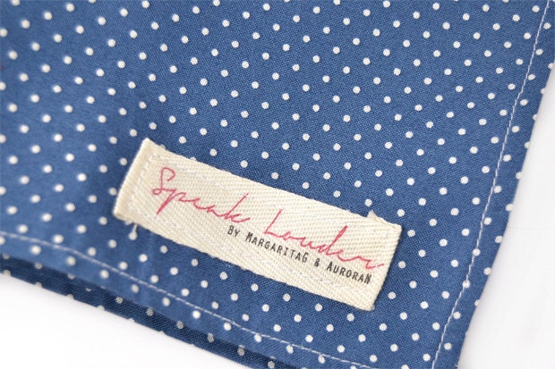 Mens Pocket Square Blue  and White dots Japanese cotton-
