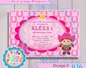 036 CUTE cowgirl farm invitations PRINTABLE DIGITAL file invitation brunette or Thank You cards pink 4x6