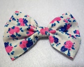 Blue and Pink Floral Bow Hair Clip (Set of Two)