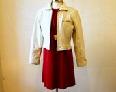 80s White Leather Jacket / Jeans Bomber Style / M