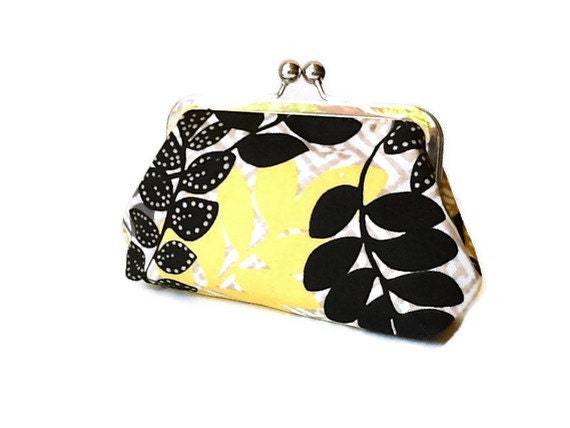Small clutch bag, mustard yellow, black, gray