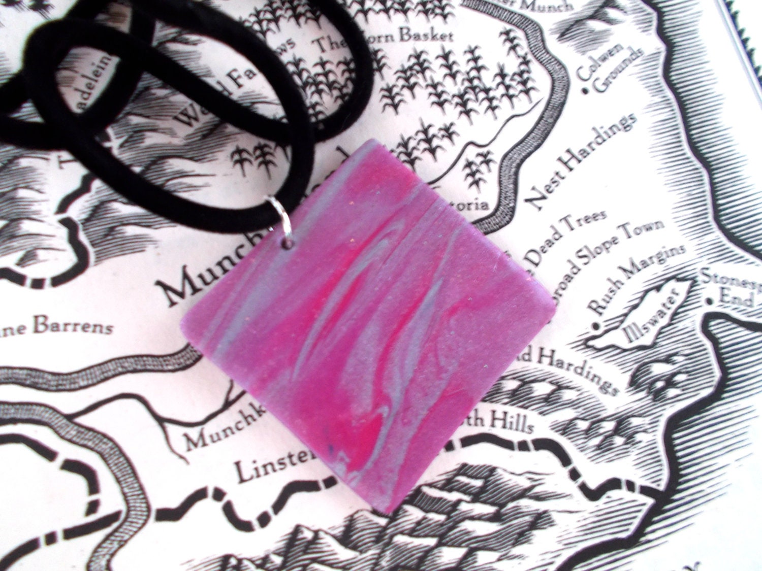 Oz Jewelry - Pink Polymer Clay Pendant Necklace - Square Pendant