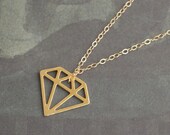 Gold Diamond Shaped Necklace, Small Diamond Charm, Diamond Jewelry, Geometric Pendant, Gift for a woman- Ready to Ship
