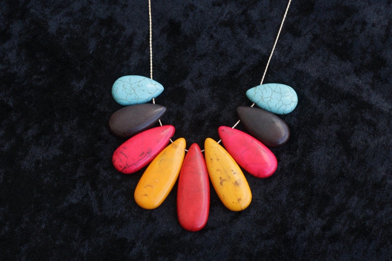 Colorful Necklace, Statement Necklace, Stone Necklace, Long Necklace, Ethnic Jewelry
