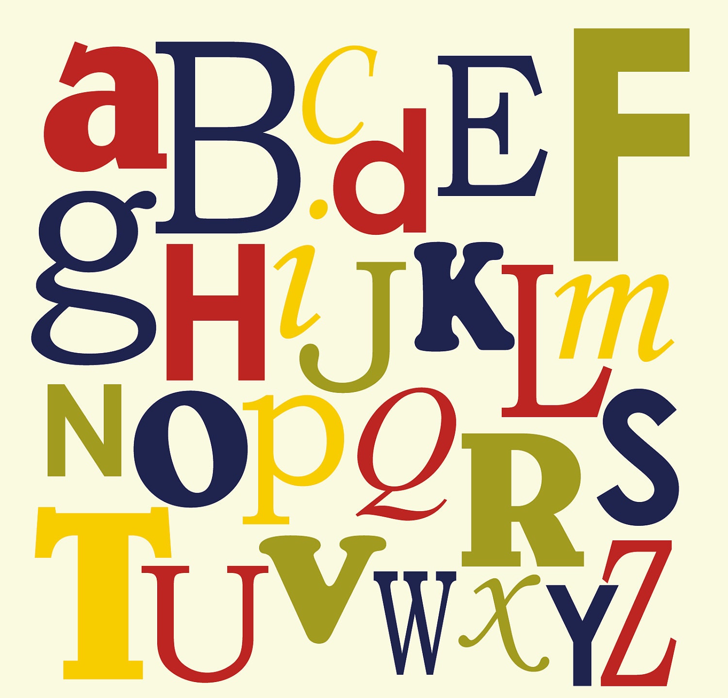 Kids gallery wrapped Canvas abc letters of the alphabet Modern 20x20 can make any size