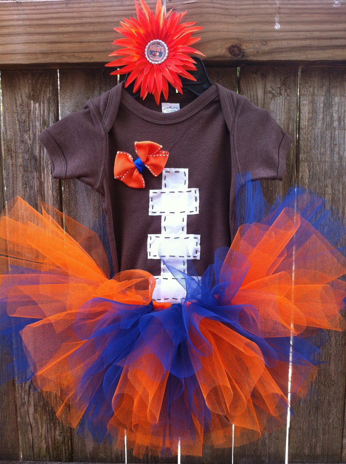 Football baby onesie and tutu With matching hair bow in sizes: newborn, 0-3mo, 3-6mo, 6-12mo, 12-18mo(t-shirt),or 18-24mo