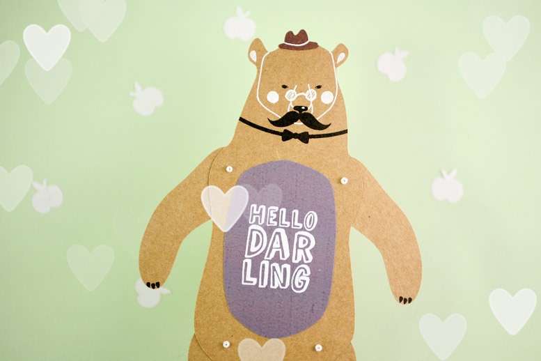 Hello Darling Bear - Articulated Paper Doll by Dubrovskaya. Kraft paper, MADE To Order.