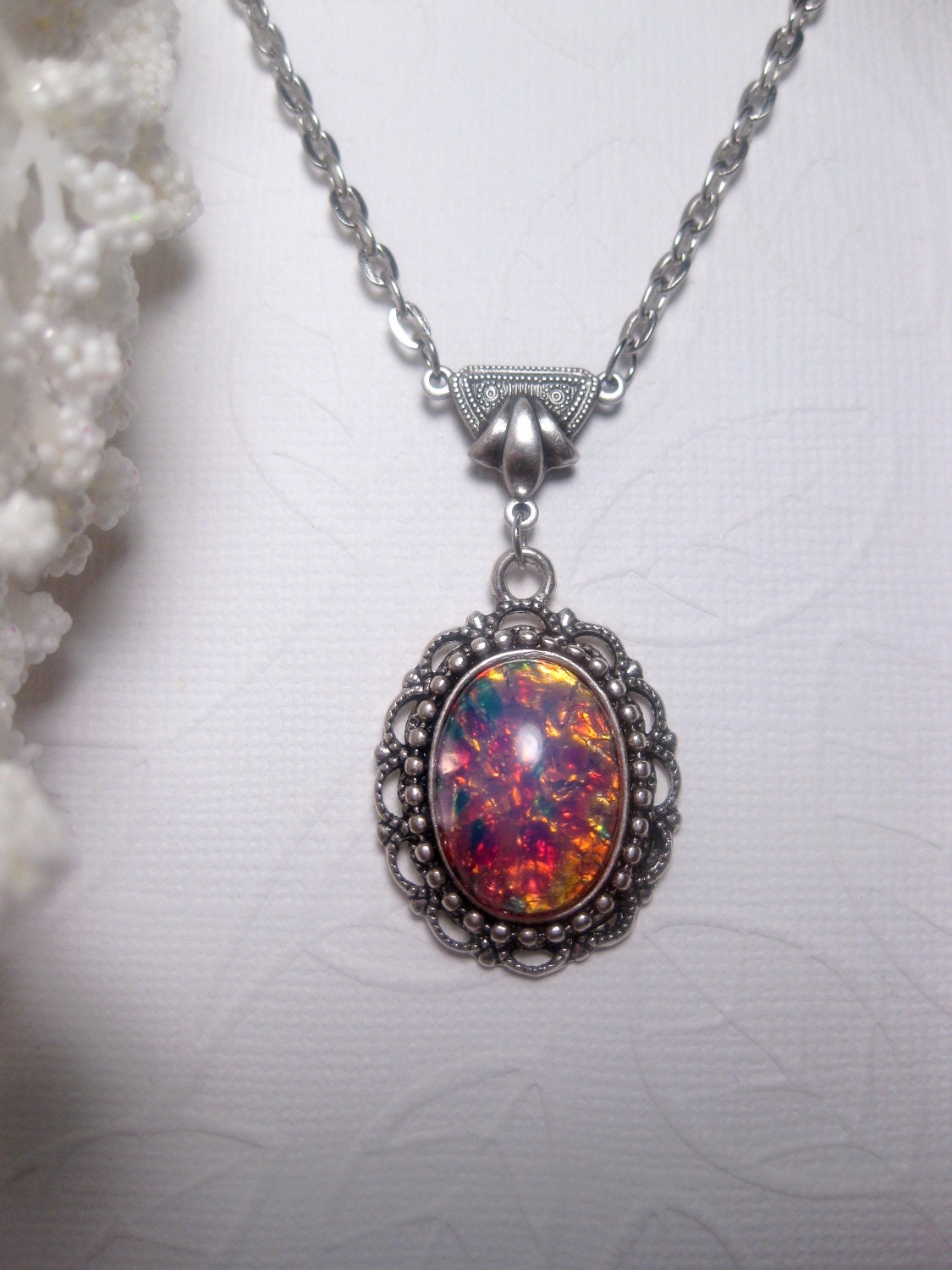 Fancy Setting Art Nouveau Opal Necklace