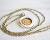 Fleur di lis and initial wax seal pendant heirloom keepsake necklace - Antique brass and silver hand stamed round pendant