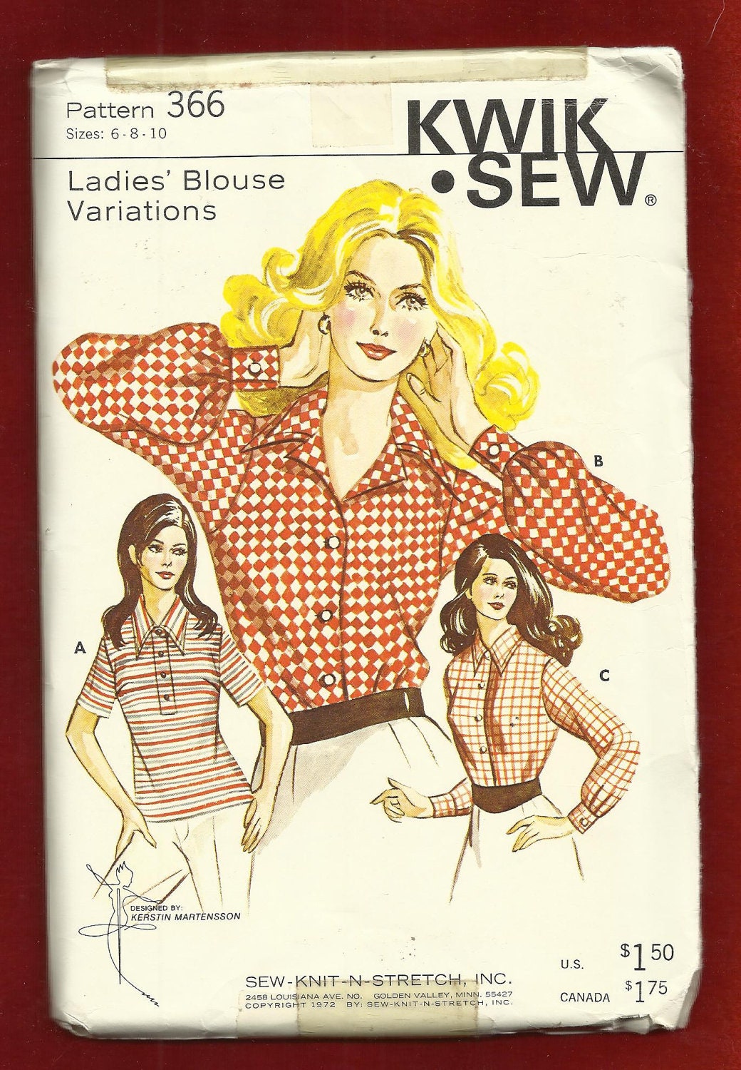 Vintage 1980s Kwik Sew Ladies Blouse with Puff Sleeves or Collared Tee Shirt  UNCUT Sizes 6 8 10