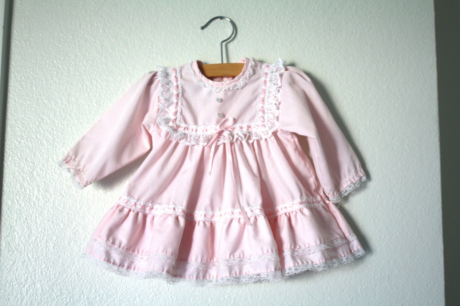 Vintage Pink Ruffled Baby Dress, Size 6 Months