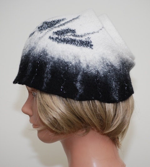 Black and white nuno felted hat
