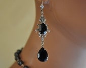Victorian Gothic Earrings,Swarovski Crystal Black Earrings,Filigree Earrings,Antique Silver,Dangle,Vintage Style Earrings,Art Deco,RAMSEY