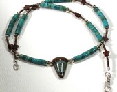 Turquoise Geometry in Motion, Choker, Handmade heartwood design bead inlay, triangle, circles, stars, diamonds
