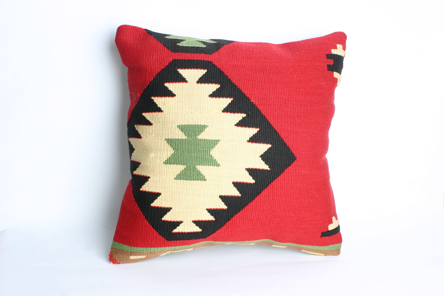 Yuner/Turks Handmade Kilim Pillow Case  Decorative Pillow, red,red,white,yellow - 16x16