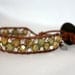 Leather wrap bracelet - beaded wrap bracelet - olive glass beads- chan luu - alternating weave pattern