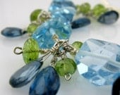 Blue Topaz Bracelet With Wire Wrapped London Blue And Peridot Dangles