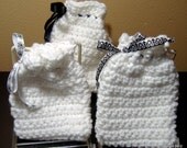 Set of 3 White and Black Crochet Gift Bags