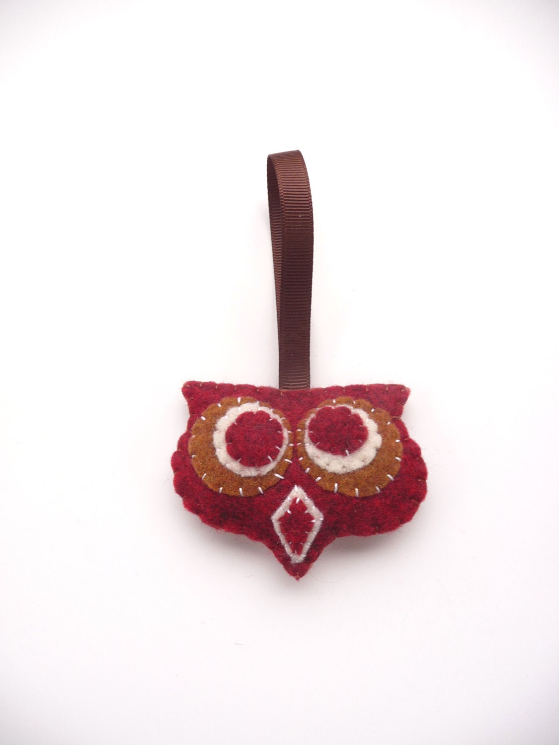 SALE Owl ornament in red white and brown