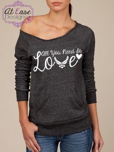 Military LOVE SLOUCHY sweater. Military clothing. usaf army navy USMC. At Ease Designs