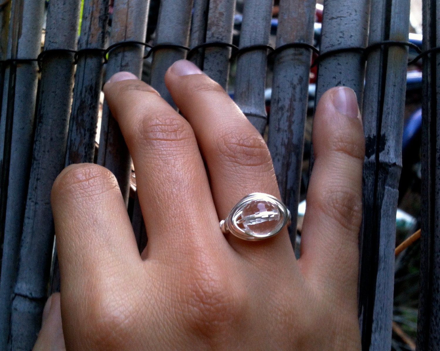 Crystal Ring with Silver or Gold Wire