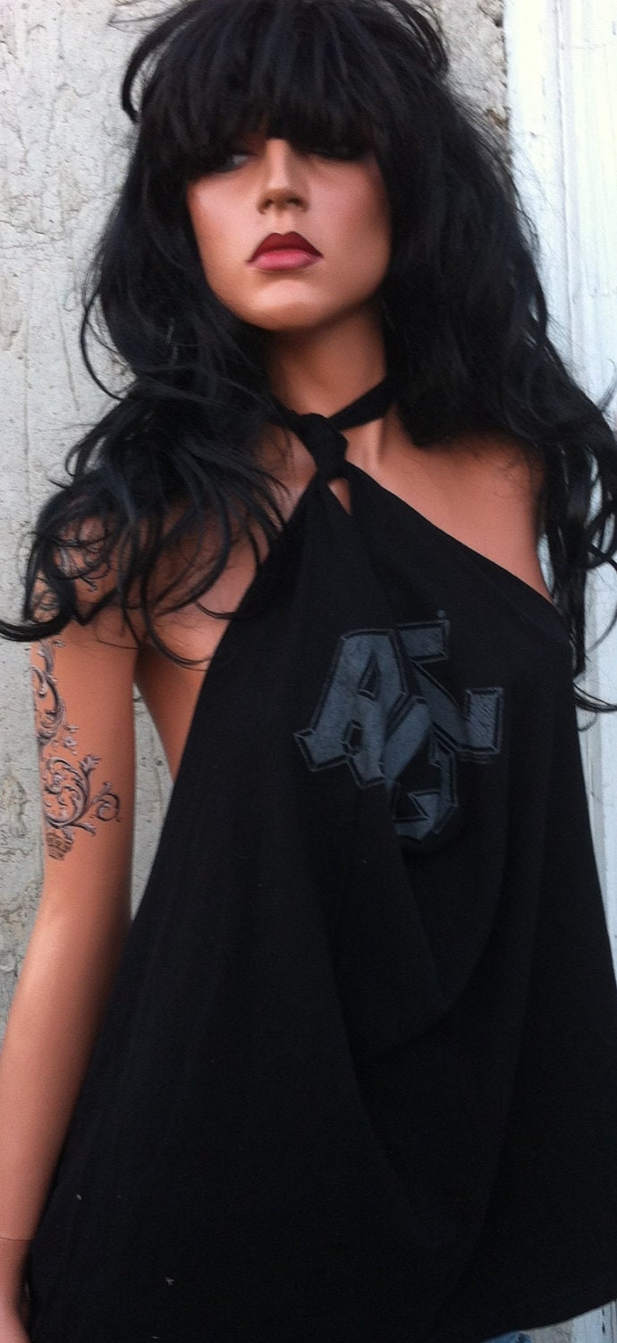 AC DC Shredded Band Shirt Keyhole Babydoll Style