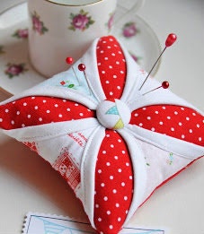 Happy Little Pincushion - Cathedral Window Pincushion - Pincushion - The Simple Life - 4" Square