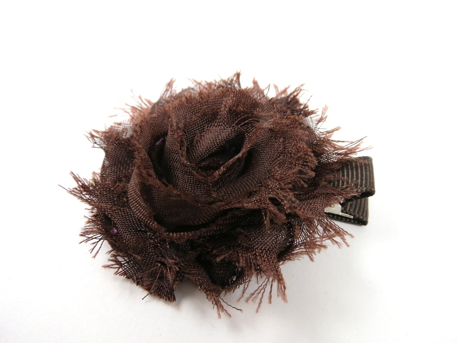 Brown Shabby Flower Hair Bow - Brown Flower Hair Bow - Shabby Chiffon Hair Clip - Infant Toddler Child Adult Hair Clip