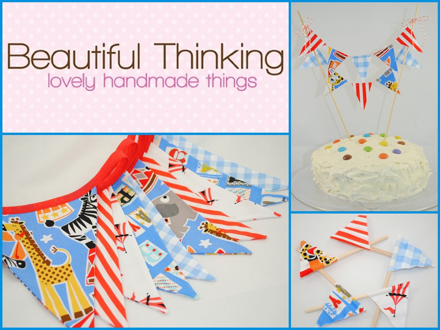 Bunting Party Pack - CIRCUS - Contains Bunting, Cake Bunting and Cupcake Flags - perfect for Birthdays & Parties