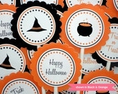 Halloween Cupcake Toppers - Witch Themed Halloween Party Decorations - Personalization Available