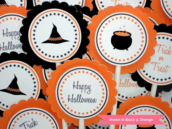 Halloween Cupcake Toppers - Witch Themed Halloween Party Decorations - Personalization Available Il_570xn