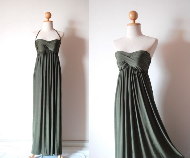 Elegant Olive Green Evening Dress